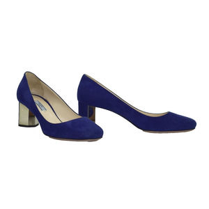 G0 NEW PRADA Navy Blue Suede 55 mm Metal Heel Round Toe Classic Pump Shoes Sz 40